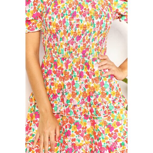 Double Take Smocked Sweetheart Neck Flounce Sleeve Mini Dress - Picture 7 of 13